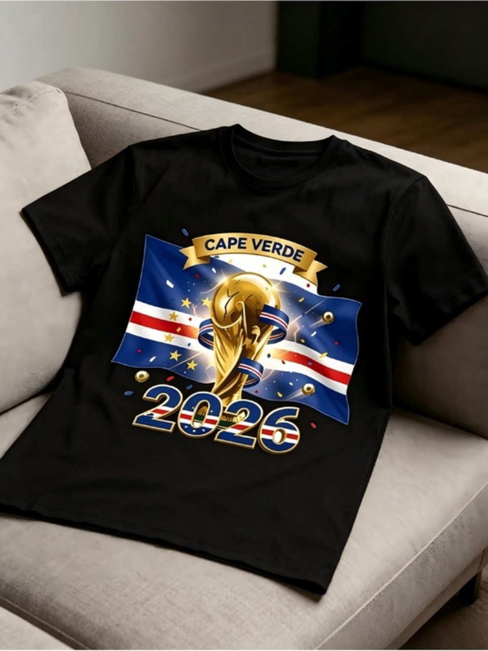 Cape Verde 2026 Gold Trophy Graphic Tee - Black